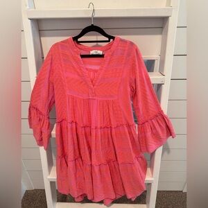 Devotional TWINS bohemian style long sleeves dress in pink and orange